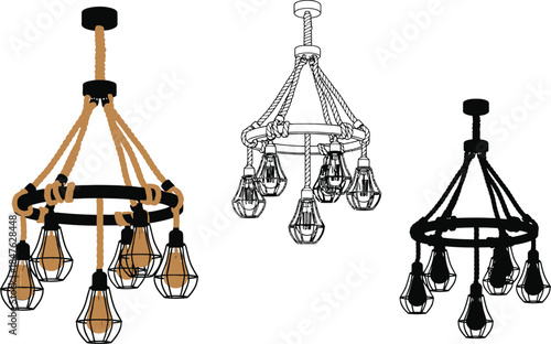 Modern chandelier designs with rope and metal
