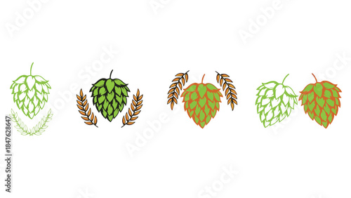 Hops leaves and cones in various colors and styles