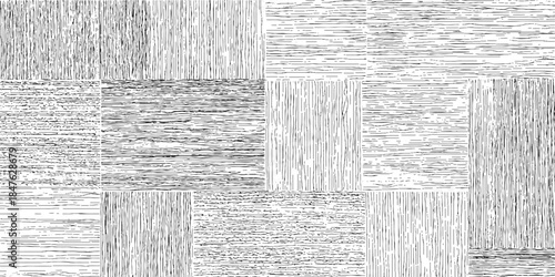 Black and white abstract pattern of vertical and horizontal textured lines in rectangular blocks