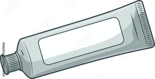 White toothpaste tube with blank label for oral hygiene and dental care in cartoon style on transparent background