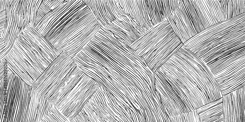 Obraz premium Abstract black and white pattern of overlapping curved and straight lines forming geometric shapes