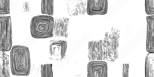 Black and white abstract organic shapes with textured lines on white background pattern