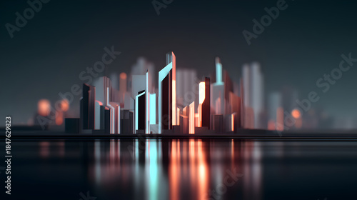  Cityscape at Dusk: The cityscape shimmers with modern buildings reflecting the twilight, and the blend of light against dark in a photorealistic perspective. 