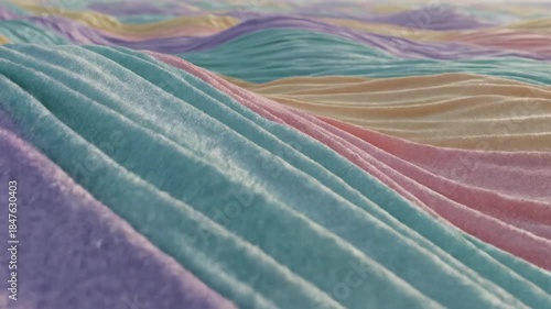 Pastel fabric folds. Close-up shot with colors of purple, blue, pink, and yellow. Depth of field is shallow