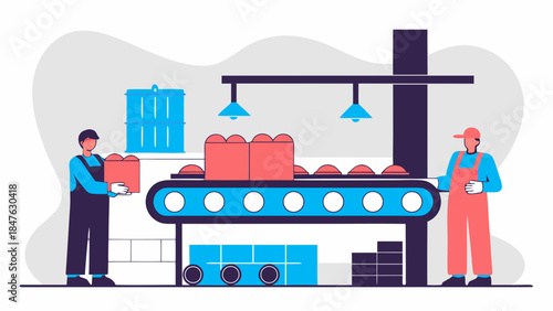Modern Food Production Line with Conveyor Belt Transporting Goods in a Factory Setting