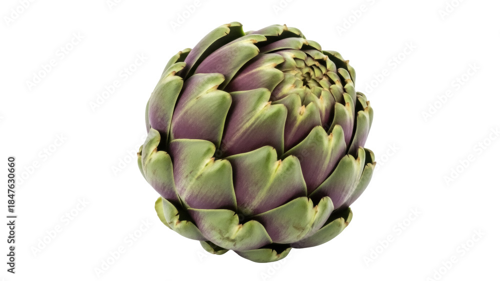 Fototapeta premium Isolated single raw artichoke on a plain surface, a Mediterranean healthy delicious vegetable