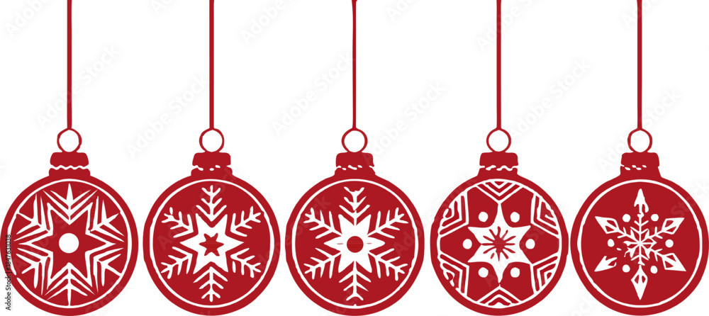 Fototapeta premium Vector illustration of assorted Christmas ornament balls in red, gold, green, and silver, isolated on no background, high-quality festive design.