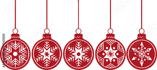 Vector illustration of assorted Christmas ornament balls in red, gold, green, and silver, isolated on no background, high-quality festive design.