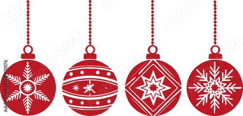 Shiny decorative Christmas balls in various sizes and colors, isolated vector illustration, perfect for holiday greeting cards and banners.