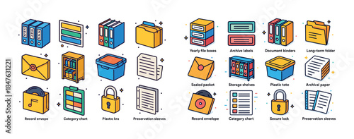 Organized office files and storage solutions with labels and bin