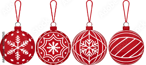 Premium set of Christmas baubles in various colors and patterns, isolated vector, perfect for festive design and decorations.