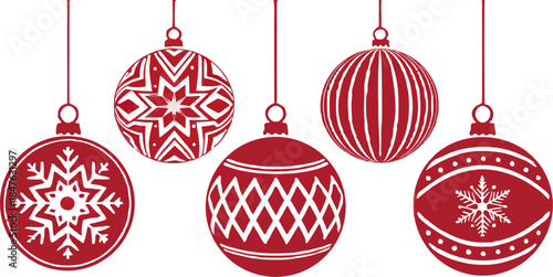 Assorted decorative Christmas balls with reflective surfaces, isolated on no background, high-resolution vector for holiday projects.