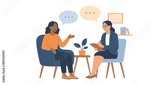 Two women engaged in a conversation therapy session