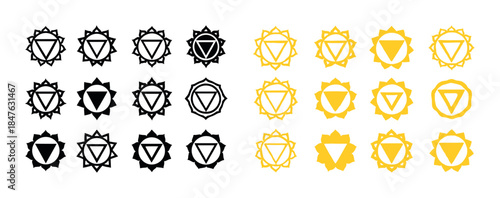 Varied solar plexus chakra symbols in black and yellow designs