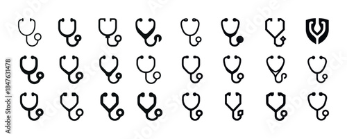 Collection of diverse stethoscope icons for medical use and desi