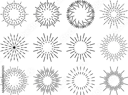 Wallpaper Mural Minimalist fine line starburst set, abstract radial ray explosion icons and elegant retro sunbeam vectors Torontodigital.ca