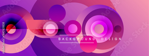 Abstract colorful circles overlap creating dynamic visual effect. Pink, purple hues dominate composition. Modern design element.