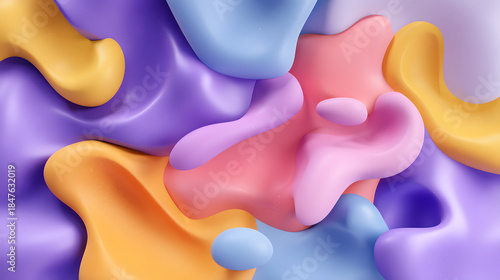 Fluid Abstract Forms: A vibrant composition of flowing, abstract shapes in a harmonious palette of soft hues, evoking a sense of movement and organic elegance.