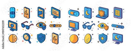 Colorful illustrated icon set for devices and security