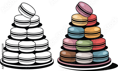 Colorful macaron tower illustration vector graphic design for bakery and dessert shop