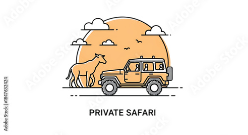 Adventurous safari with people in a vehicle observing wildlife in a natural landscape.