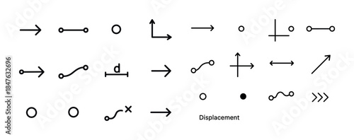 Vector symbols: motion, rotation, and displacement icons collect
