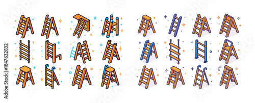Colorful ladder icon set with various designs