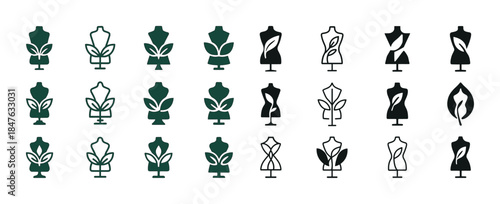 Sustainable fashion icons: mannequins with eco-friendly leaf des