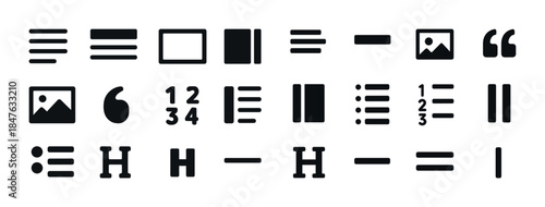 Minimalist icon set for text formatting and layout design
