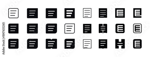 Set of document icon variations in black and white for digital i