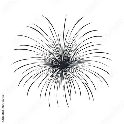 Bold black radial lines expanding from a central point, forming an abstract explosion or firework burst visual, useful for event promotion and energetic branding materials.