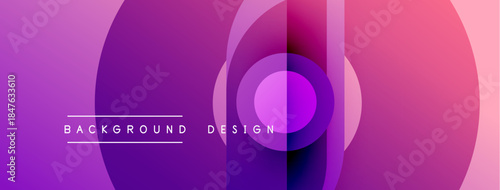Abstract background features layered circles, gradients. Pink, purple hues dominate design, text reads background design. Modern, dynamic composition.