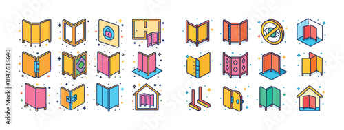 Colorful geometric room dividers and decorative folding screens