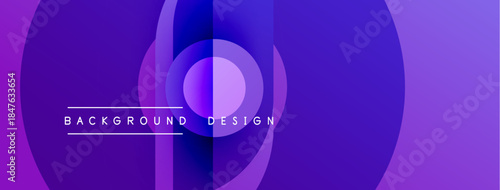 Abstract purple layers create dynamic background. Circles overlap, forming modern design element. Text reads background design.