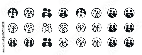 Diverse collection of minimalist group icons in black circles on