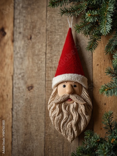 Santa Claus ornament on wooden background