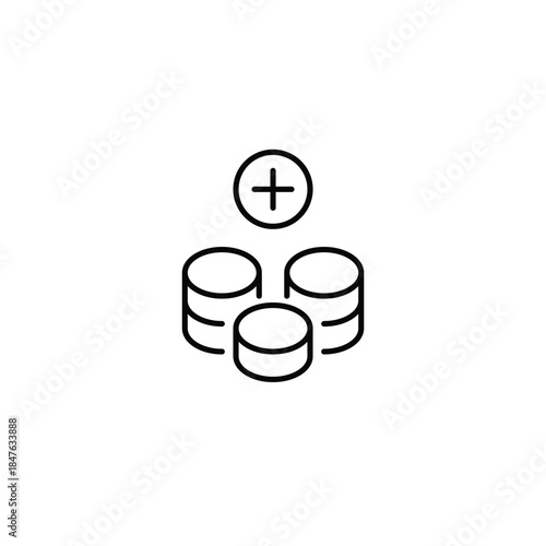 Coins in a stack and plus. Growing investments and savings account. Pixel perfect, editable stroke vector icon