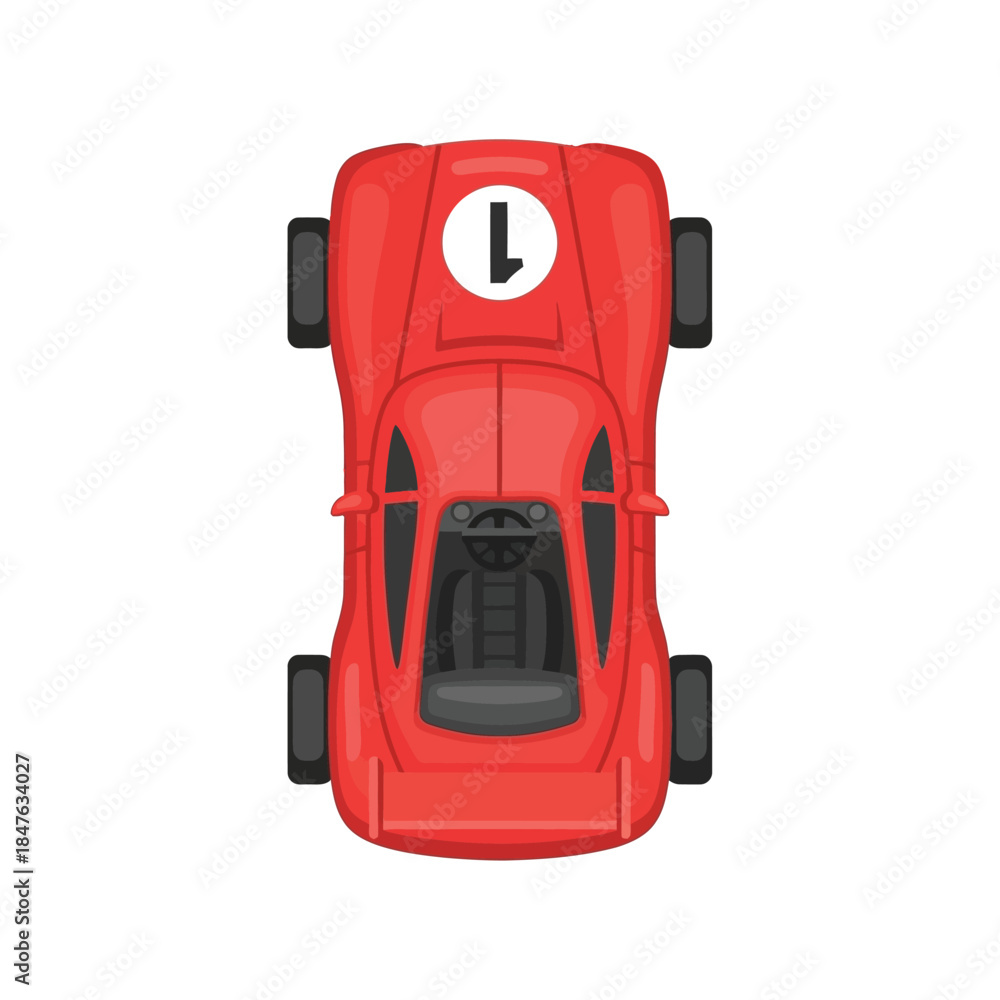 Naklejka premium Top View of a Red Race Car with Number 1 on the Hood