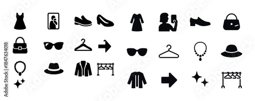 Fashion icons collection: dresses, accessories, sunglasses, hats