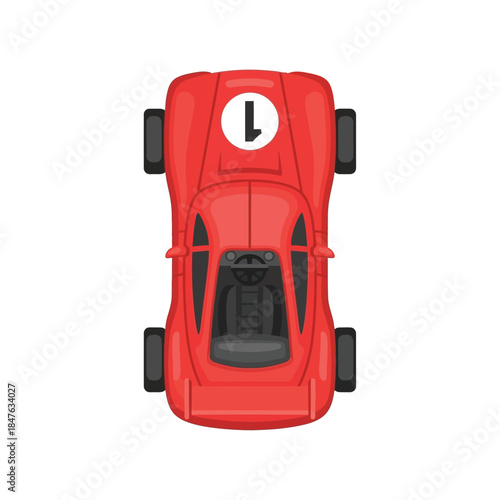 Top View of a Red Race Car with Number 1 on the Hood