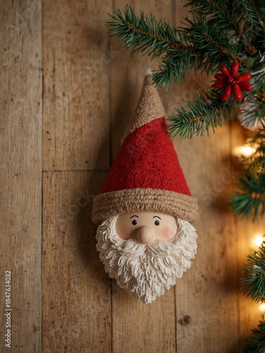 Santa Claus ornament on wooden background