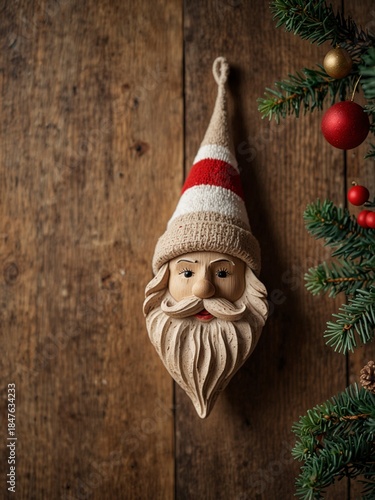 Santa Claus ornament on wooden background