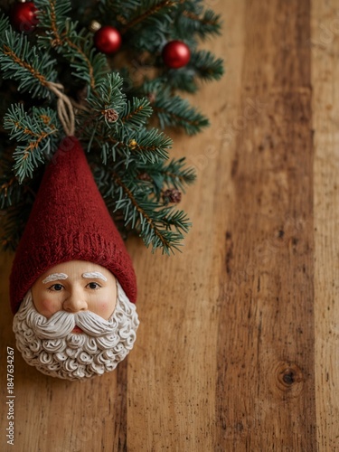 Santa Claus ornament on wooden background
