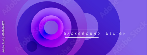 Abstract purple layers create dynamic circular design. Text reads background design. Modern, vibrant visual element.