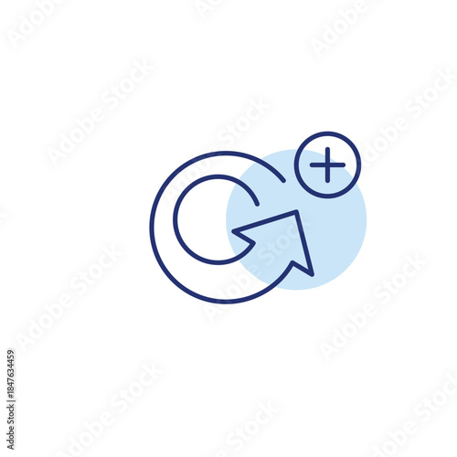 Update cycle, app renew. Refresh arrow and plus symbol. Pixel perfect, editable stroke vector icon