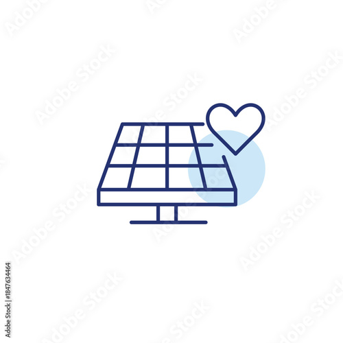 Sustainable and trusted energy. Solar panel and heart. Pixel perfect, editable stroke vector icon