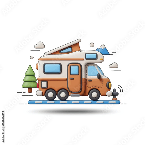 RV Camper Van Illustration for Outdoor Recreation and Travel Adventures