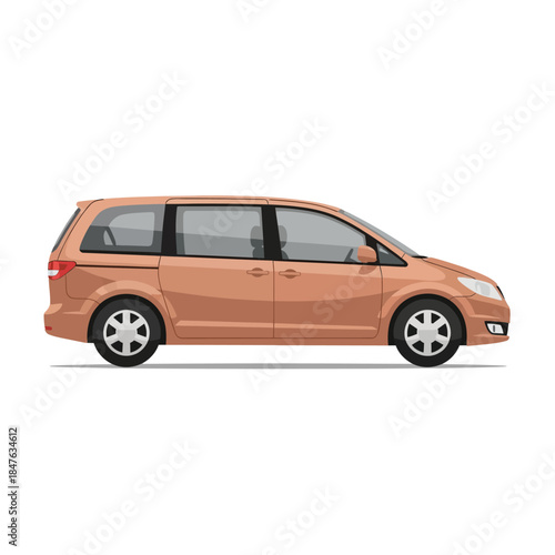 Peach colored minivan isolated on a white background side view