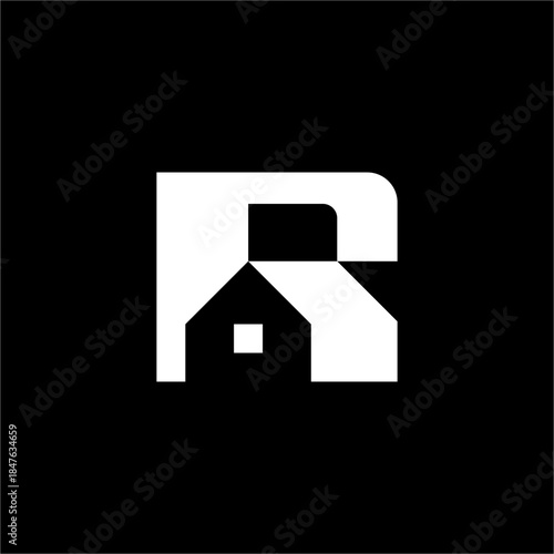 Modern R-shaped house icon with a minimalist aesthetic. Perfectly suited for home security or estate management.