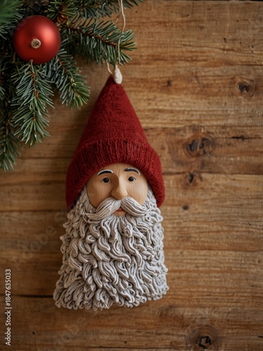 Santa Claus ornament on wooden background